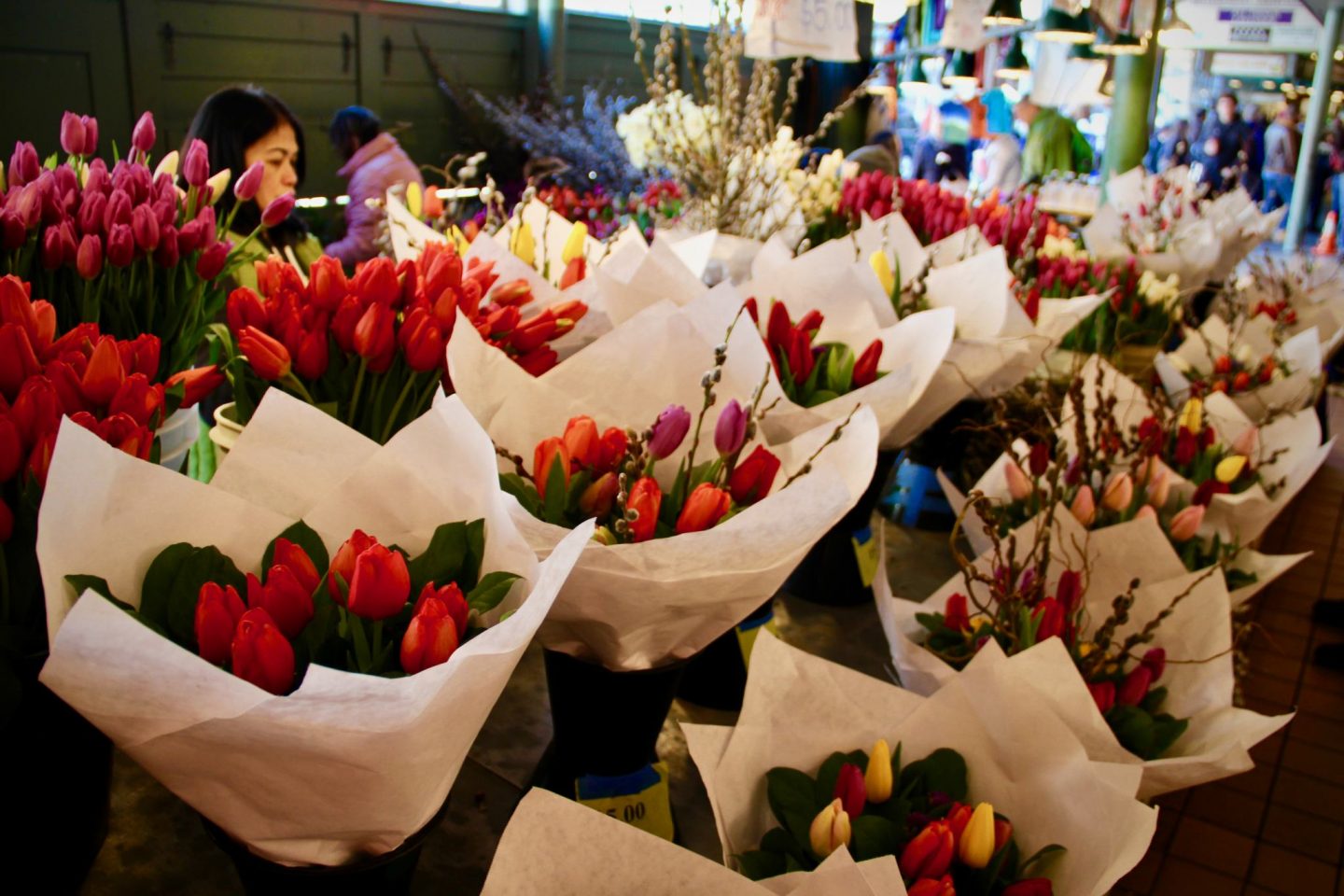 Fresh Tulips in Pike Place Public Market in Seattle, Washington ... 24 hours in Seattle ... The Spectacular Adventurer