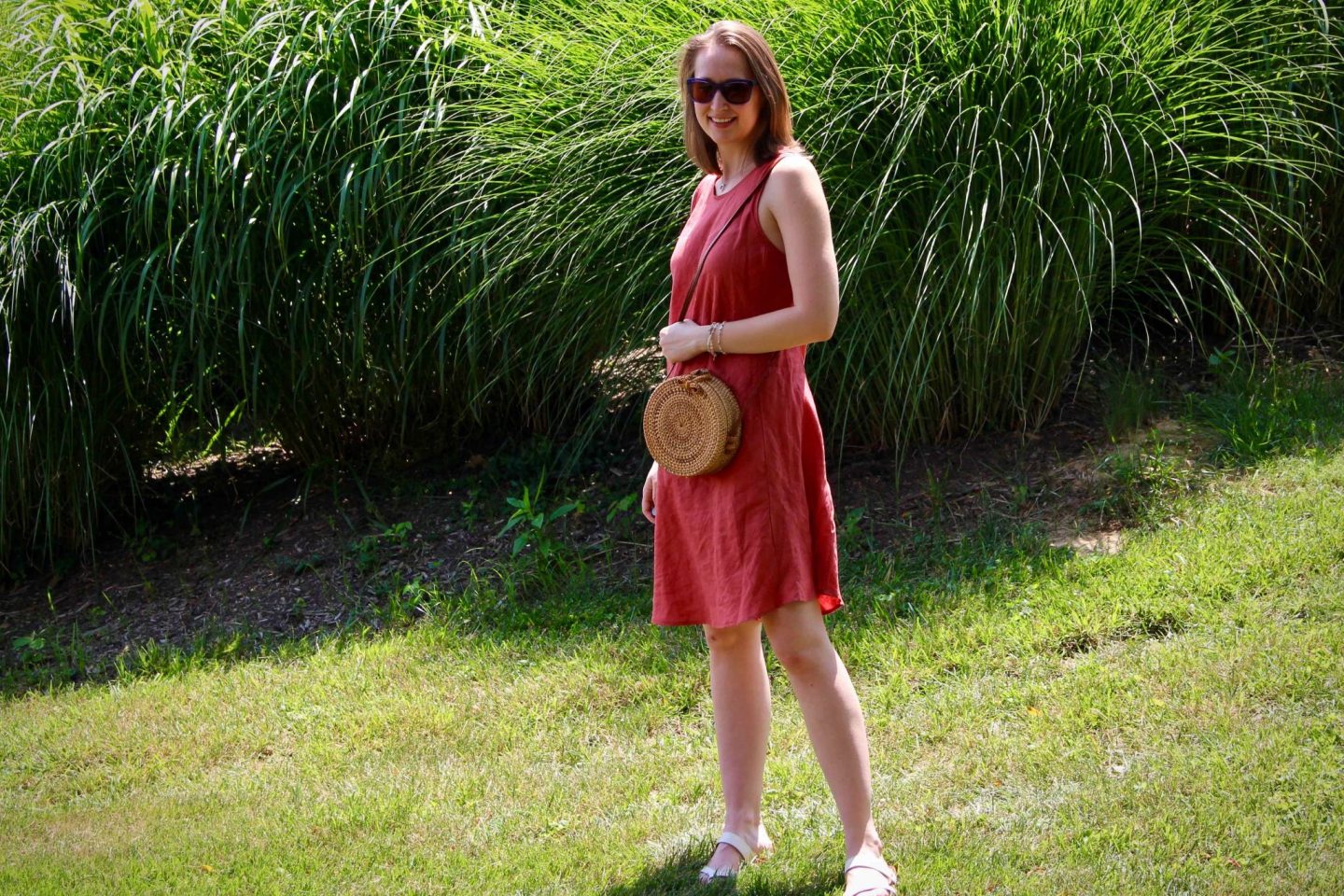 Red Linen Dress with Straw Purse ... The Spectacular Adventurer