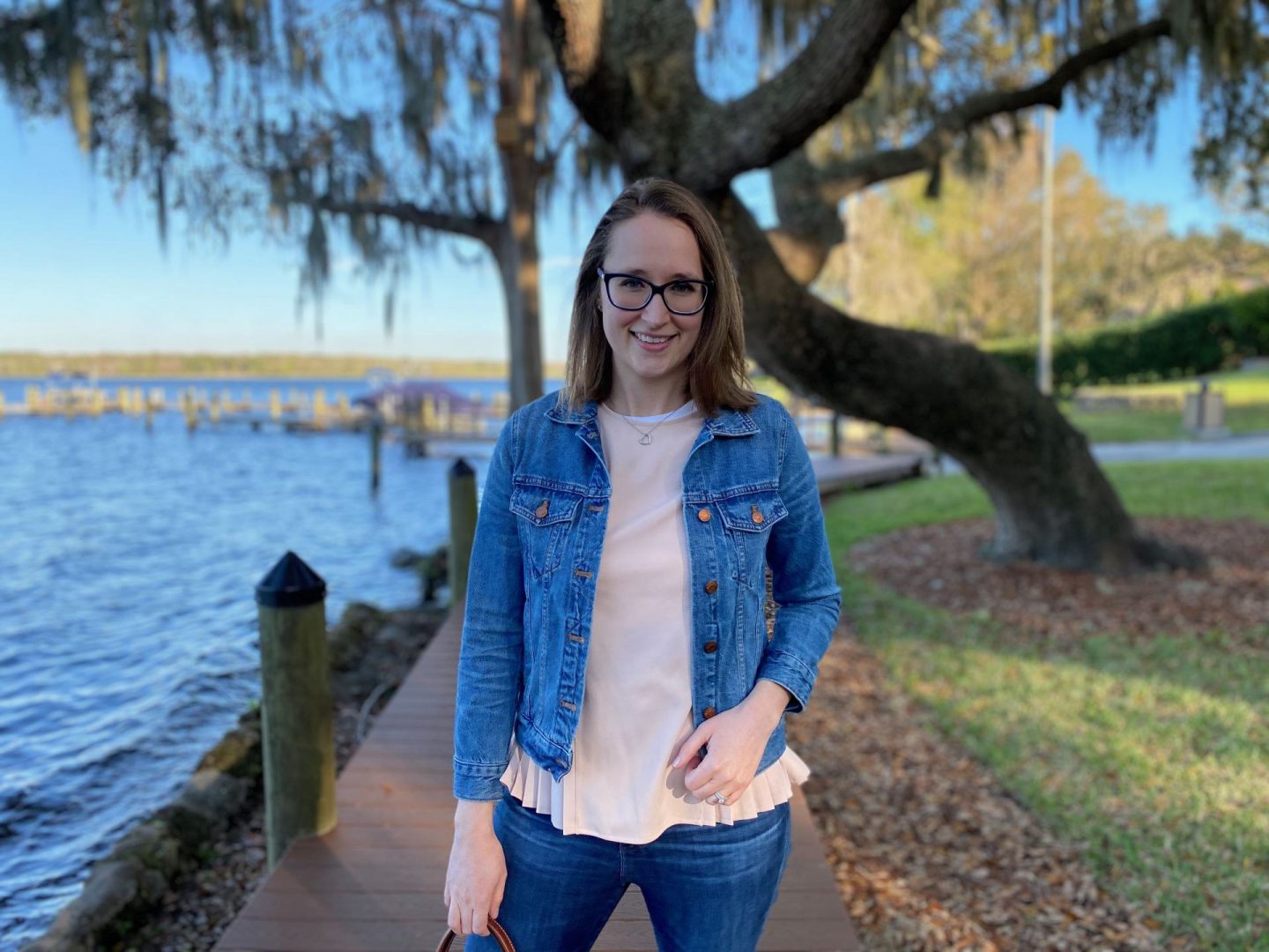 denim jacket with pink shirt